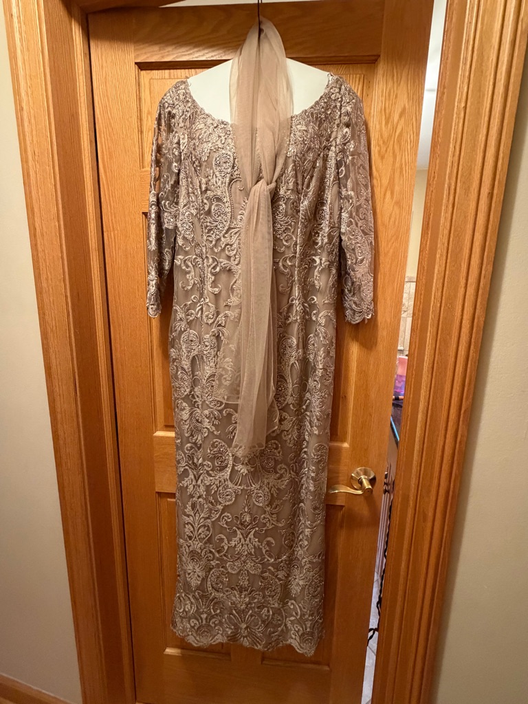Montage By Mon Cheri Blush Satin Lined Dress- Beaded Formal Wear